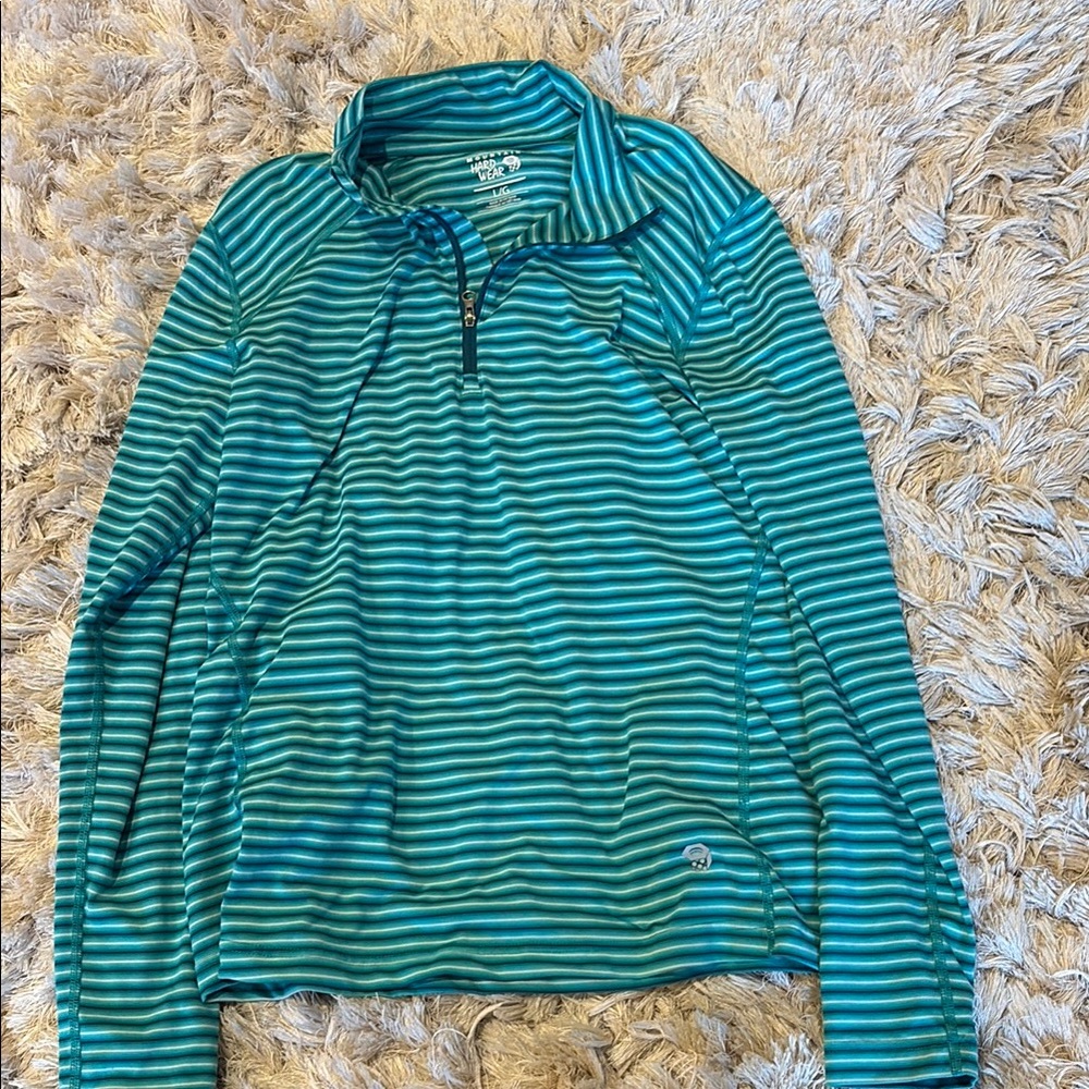 Striped Blue and Green Quarter-Zip Pullover, almost new condition!